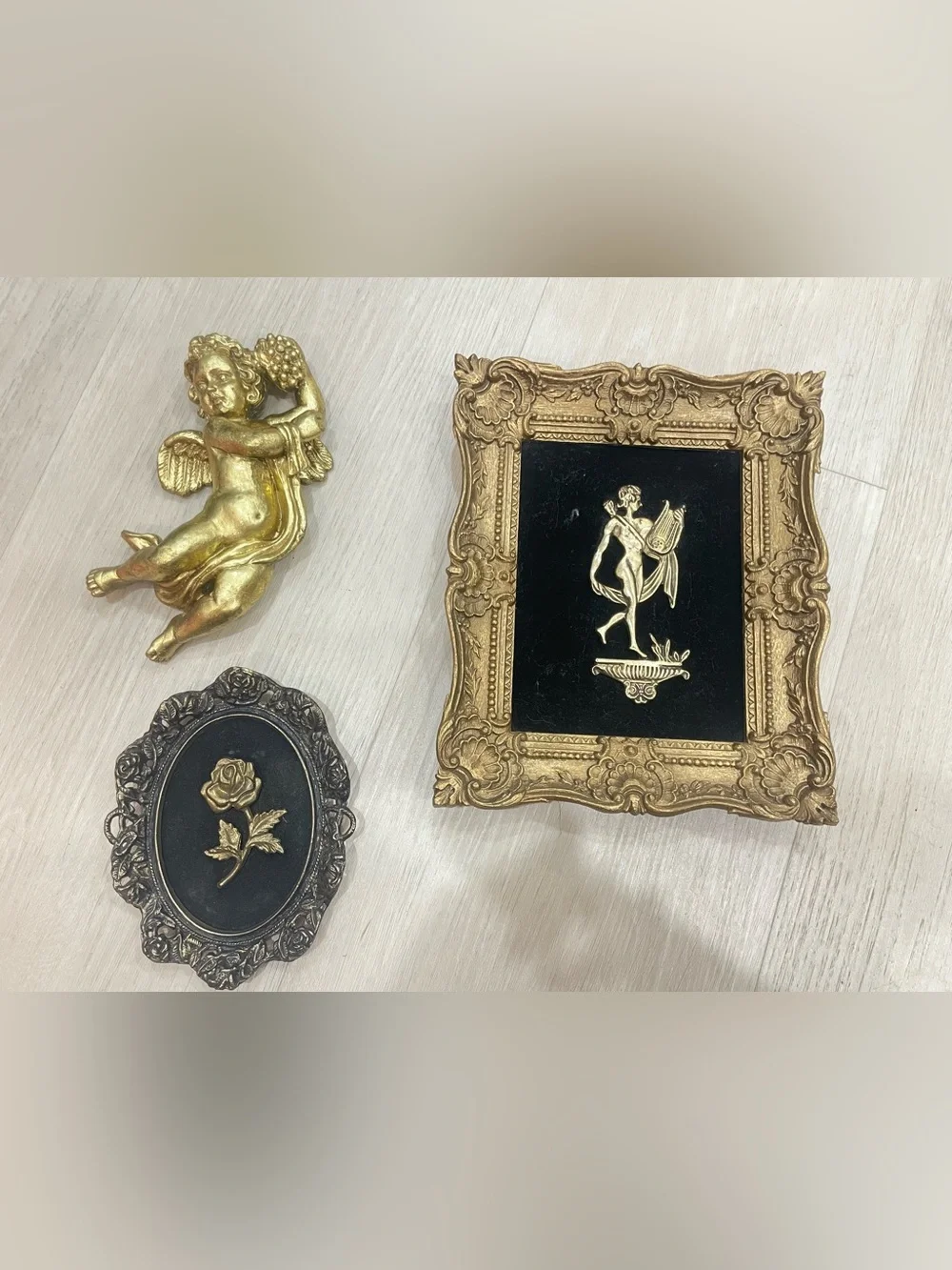 Gold Ornate Wall Art Frame with Black Velvet Plaque -vintage wall decor set